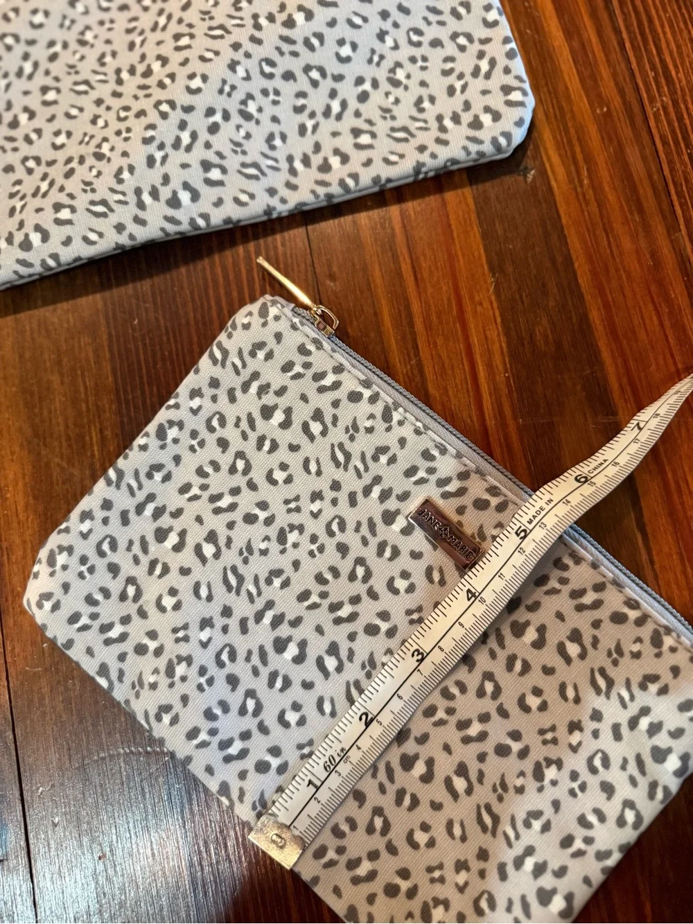 Set of 2 Leopard Print Zip Pouch Set in Light Gray and Black